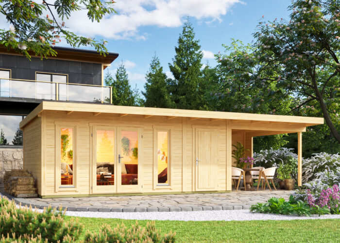 Varikatuse ja kuuriga aiamaja